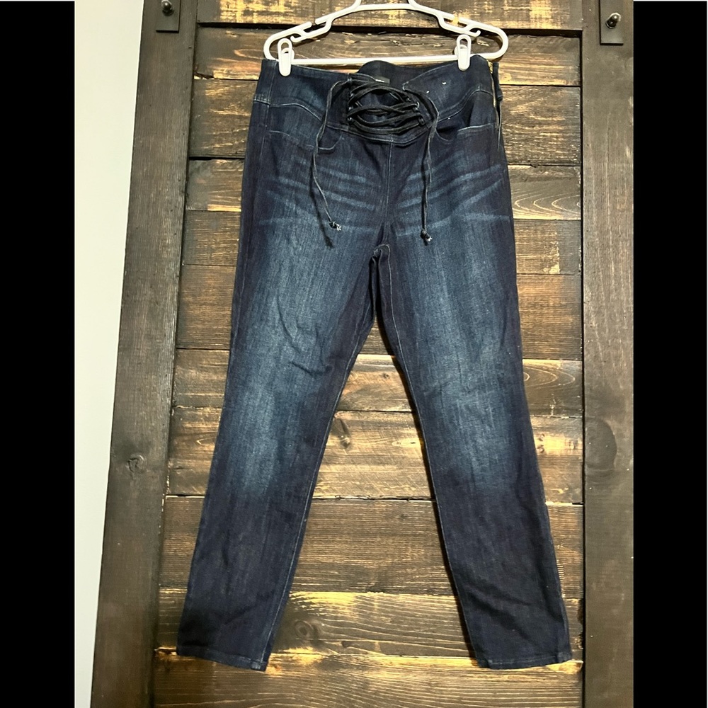Express • Dark Blue High Rise Corset Jean Leggings •